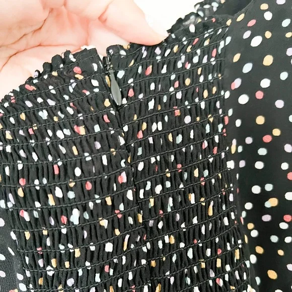 REFORMATION Polka Dot Confetti ELIN Square Neck Bow Shoulder Mini-Dress XS - Picture 7 of 8